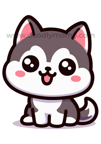 How to draw a cute Siberian husky step by step tutorial - doodlymomo