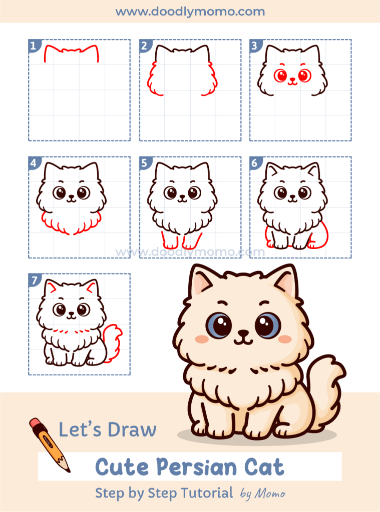 How to draw a cute Persian Cat step by step - doodlymomo