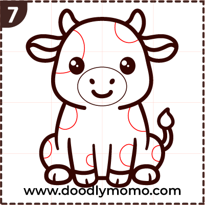How to draw a cute Cow step (7)