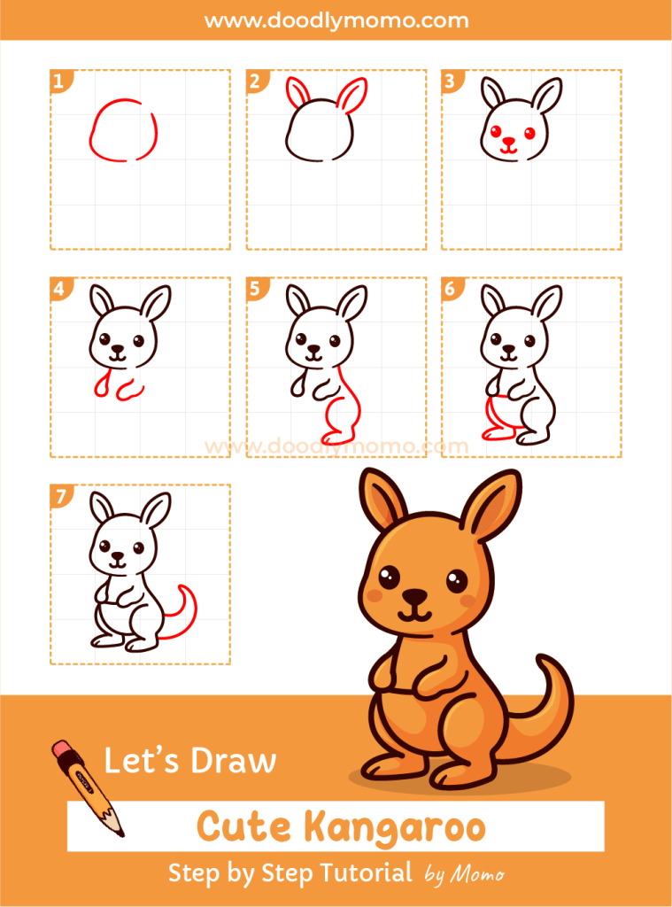 How to draw a cute Kangaroo step by step - doodlymomo