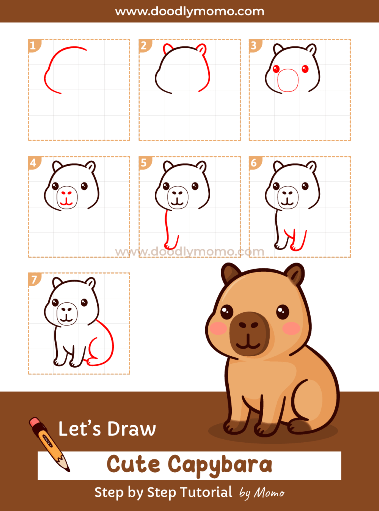 How to draw a cute Capybara step by step - doodlymomo