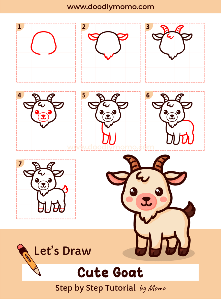 How to draw a cute Goat step by step - doodlymomo