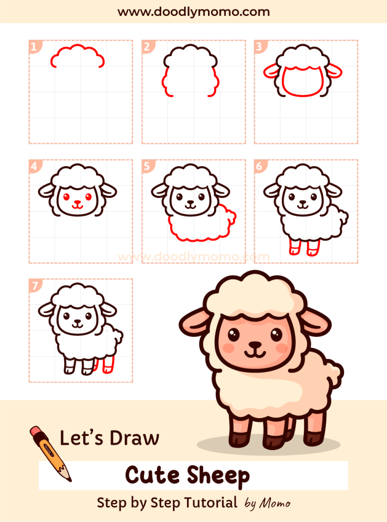 How to draw a cute Sheep step by step - doodlymomo