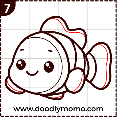 How to draw a cute Clownfish step (7)