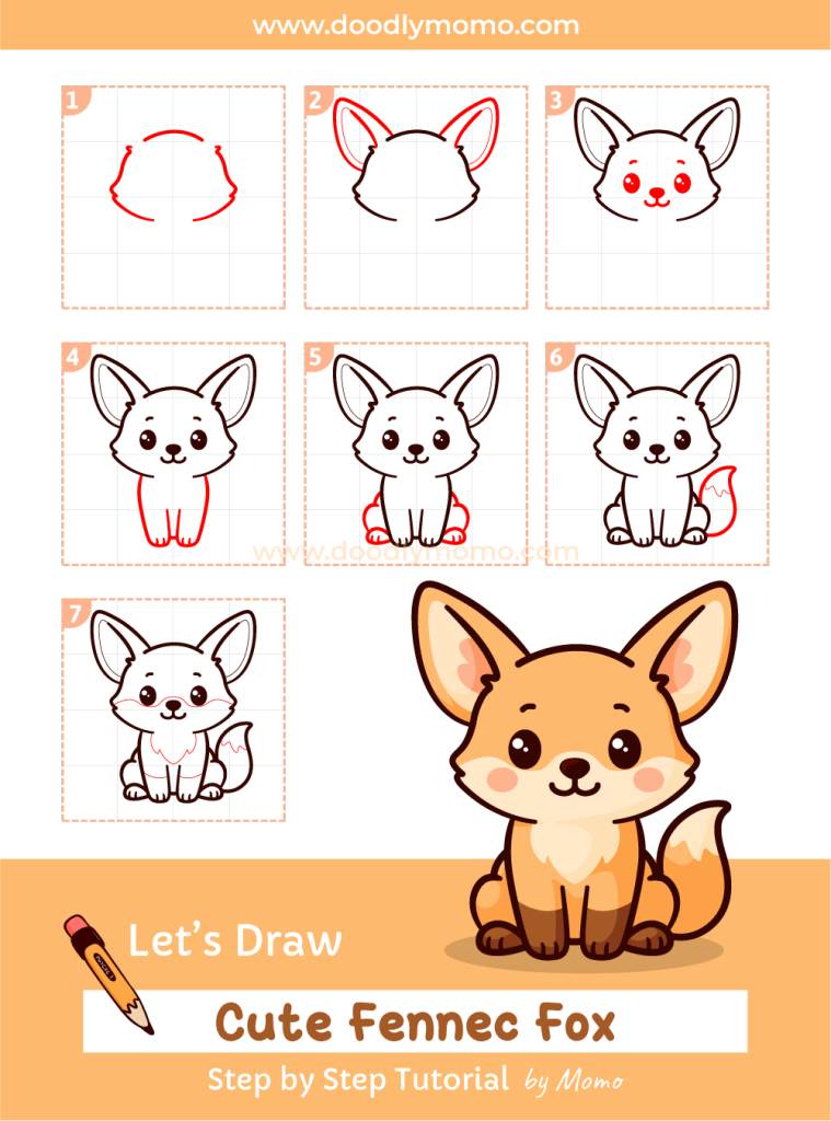 How to draw a cute Fennec Fox step by step - doodlymomo