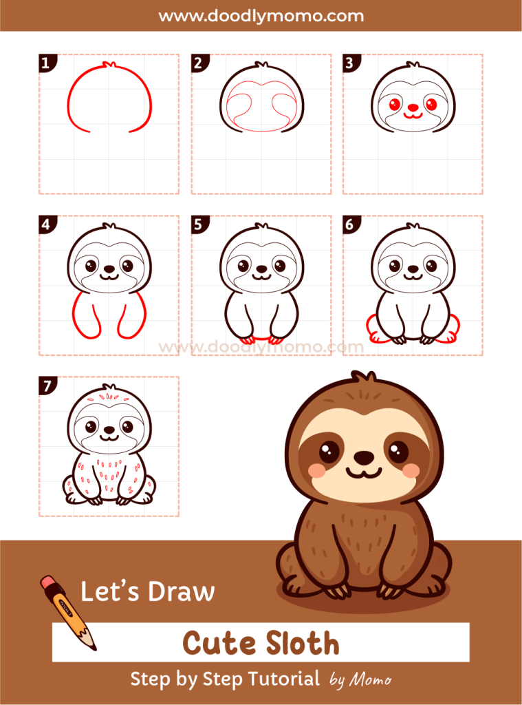 How to draw a cute Sloth step by step - doodlymomo