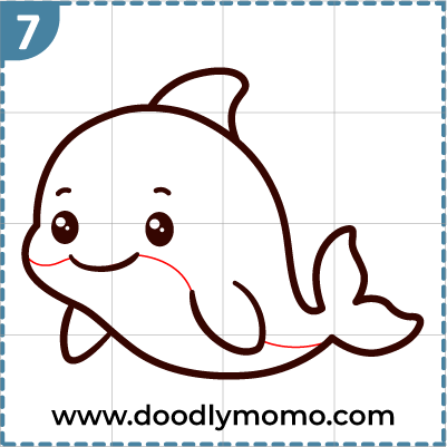 Dolphin drawing Step 7: Final touches on the cute Dolphin drawing
