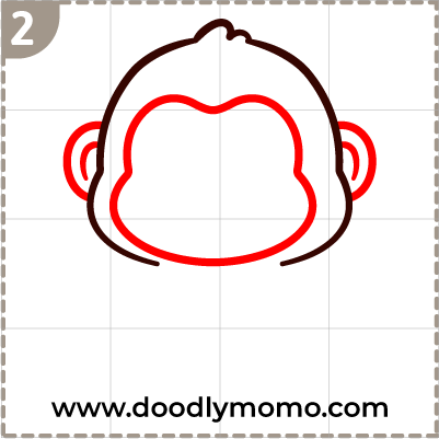 Drawing the face line and ears of the Gorilla for beginners