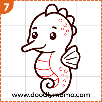 Step 7: Final touches on the cute seahorse drawing