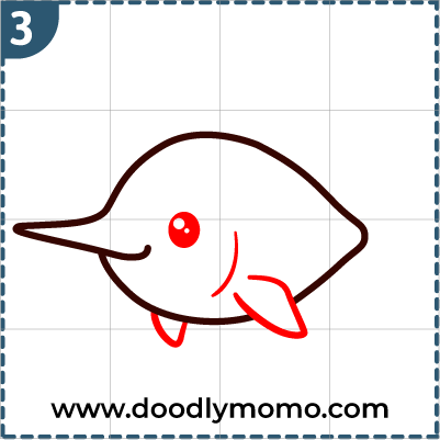 Step 3: Sketching the swordfish's eyes, gills and fins step by step for beginners