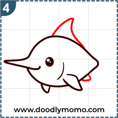 Step 4: Drawing the swordfish's dorsal fin and small fins in simple steps