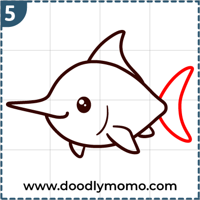 Step 5: Adding tails details to the swordfish drawing