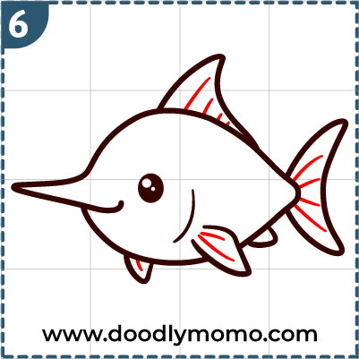 Step 6: Outlining additional line details for swordfish drawing for kids