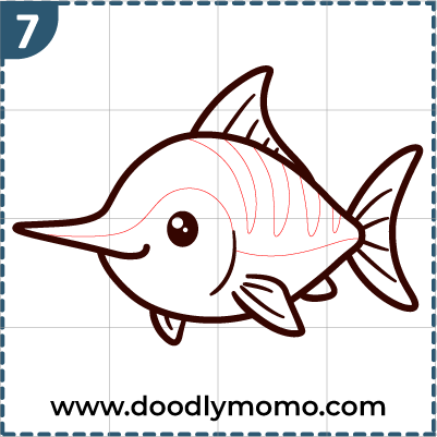 Step 7: Final touches on the cute swordfish drawing
