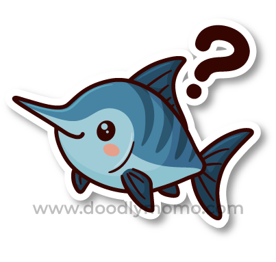 Did You Know illustration: Cute Swordfish with question mark for kids