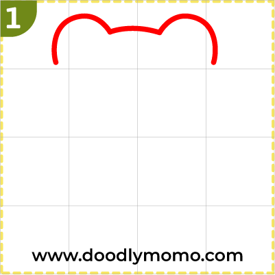 Step 1: Drawing the top head outline of a cute frog step by step