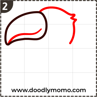 Step 2: Adding top of the head and smile on beak to the toucan drawing