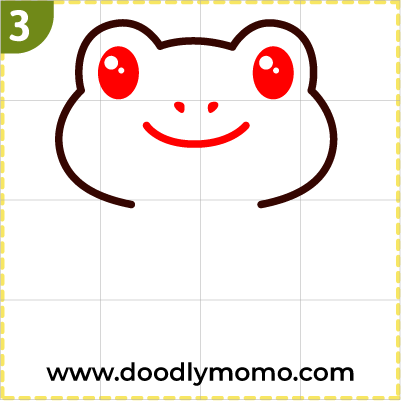 Step 3: Sketching the frog's eyes, nose and mouth step by step for beginners