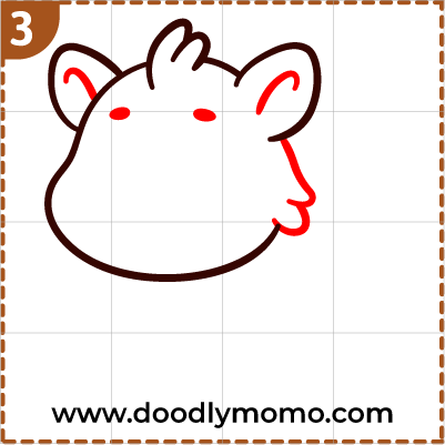 Step 3: Sketching the wild boar's ear details and eyebrows step by step for beginners