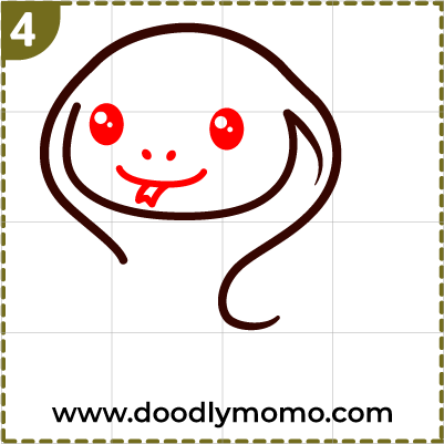 Step 4: Drawing the cobra's eyes, nose and mouth in simple steps