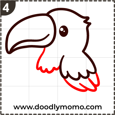 Step 4: Drawing the Toucan's chest feather and wings in simple steps