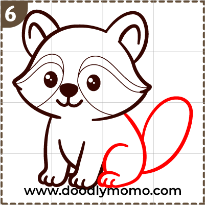 Step 6: Outlining the back legs and tail of cute raccoon drawing for kids