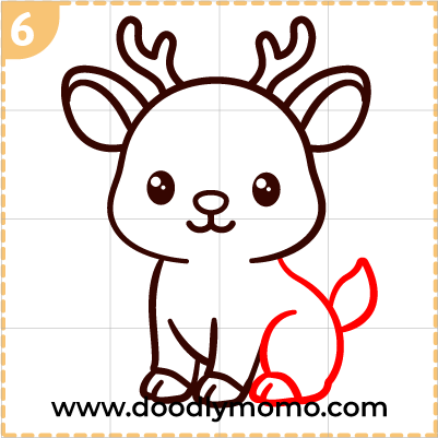 Step 6: Outlining the back legs and tail of deer drawing for kids