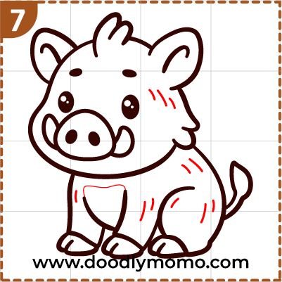 Step 7: Final touches on the cute wild boar drawing