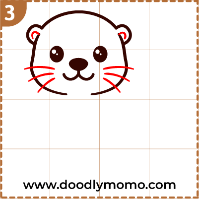 Step 3: Sketching the otter's whiskers and ear details step by step for beginners