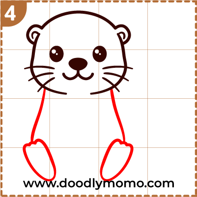 Step 4: Drawing the otter's body and feet in simple steps