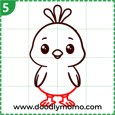 step 5: Adding the body and feet of peacock to the drawing