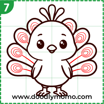 step 7: Final touches on the cute peacock drawing