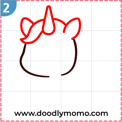 step 2 Adding hair, horn and ears to the unicorn drawing