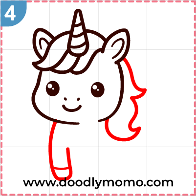 step 4 Drawing the unicorn's hair and legs in simple steps