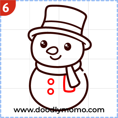step 6 Outlining scarf detail and buttons to snowman drawing for kids