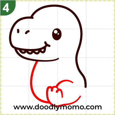 step 4 Drawing the trex dino's tummy and legs in simple steps