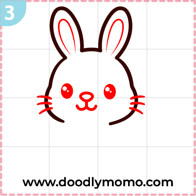 step 3 Sketching the easter bunny's eyes, nose, mouth, and whiskers step by step for beginners